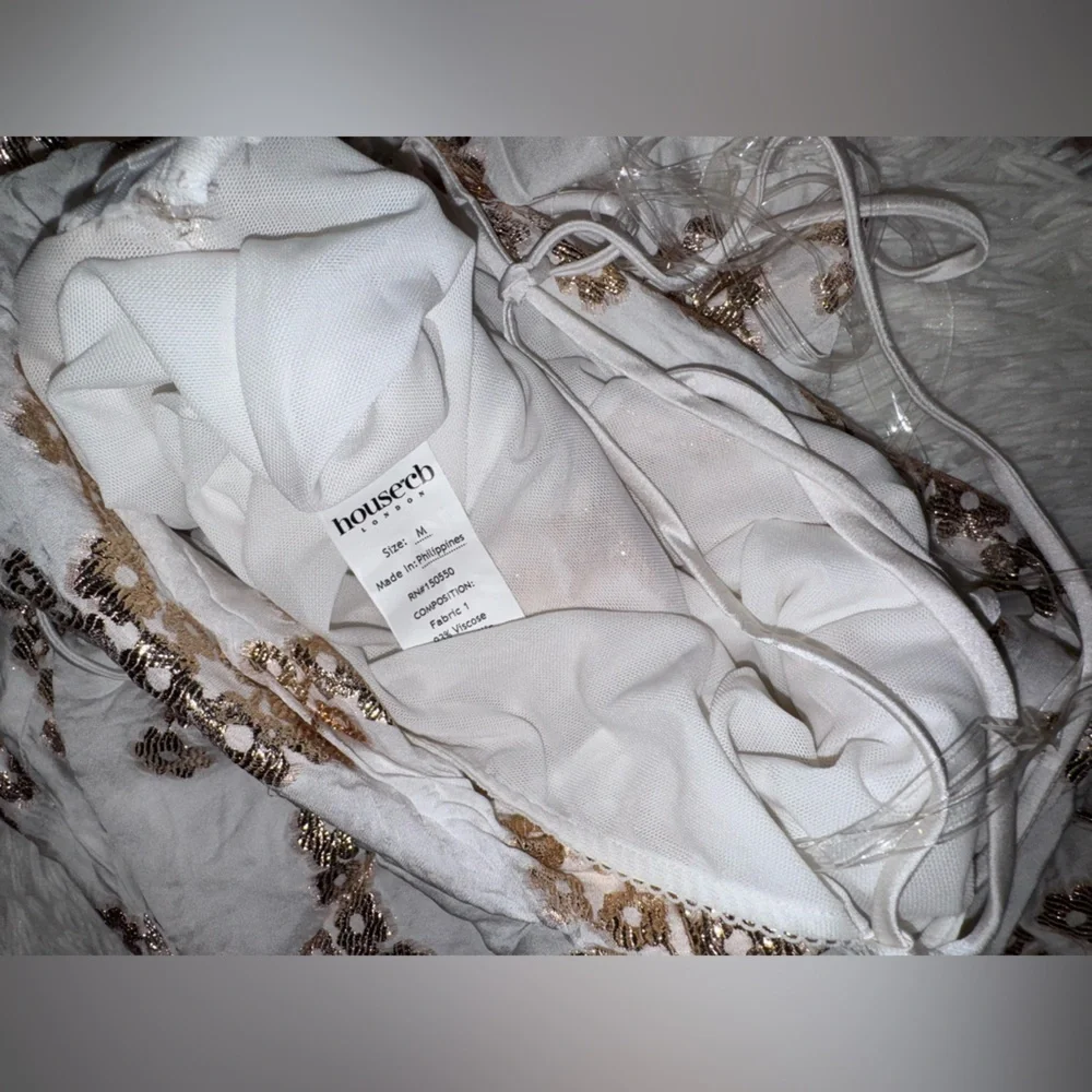 HOUSE OF CB 'Capriana' White & Gold Jacquard Satin Gown NWOT_7